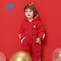 丽婴房童装婴儿羽绒服哈衣冬装男女宝宝大红色保暖连体衣新款