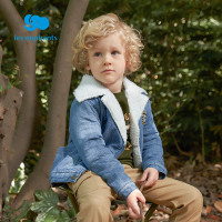 丽婴房童装男童仿羊羔绒翻领牛仔外套儿童冬装厚款保暖上衣新