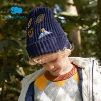 丽婴房帽子儿童时尚休闲贴布绣毛线帽宝宝保暖柔软套头帽新款