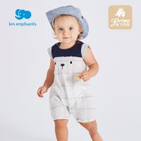 丽婴房童装男宝宝哈衣纯棉夏装婴儿卡通格子连体衣短袖爬服2020新