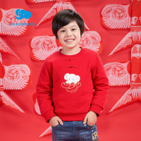 丽婴房儿童卫衣新年款加厚卫衣夹棉上衣加厚套头衫大红色汉服国风