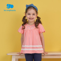 丽婴房童装女童短袖宽松T恤儿童蕾丝花边韩版上衣2021夏季新品
