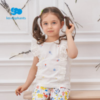 丽婴房童装女童短袖T恤女孩蕾丝花边针织透气上衣2021年夏季新品