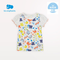 丽婴房女童短袖T恤女孩薄款花卉印图针织上衣2021年夏季新品