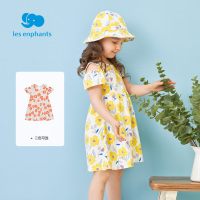 丽婴房童装女童公主裙露肩短袖韩版A字裙夏装新款花朵印图连衣裙