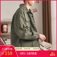 唐狮工装外套男春新款港风口袋衬衫外套韩版潮流休闲夹克