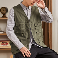 [1折价46.9元]唐狮春季新款马甲男青少学生工装背心上衣口袋韩版潮流宽松