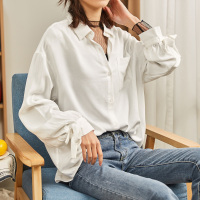 [1折价39.9元]唐狮春新长袖衬衫女韩版绑带白色衬衣复古甜美设计感小众上衣