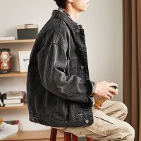 唐狮牛仔外套男春秋季韩版原色潮流宽松帅气牛仔衣夹克休闲牛仔服