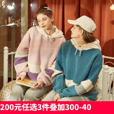 [200元3件]唐狮秋新款卫衣女仿羊羔绒宽松韩版秋冬厚款学生毛茸茸上衣