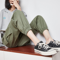 唐狮秋新款裤子女宽松工装裤女显瘦高腰超火工装裤束脚休闲裤