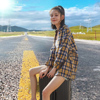 [1件1折价36.9元]唐狮新款格子衬衫女士长袖衬衣设计感小众上衣外穿百搭春秋