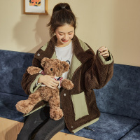 唐狮冬新款两面穿韩版百搭宽松加绒加厚女外套仿羊羔绒休闲潮