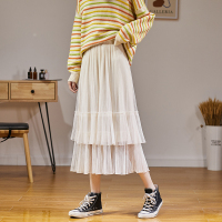 [2.5折价84元]唐狮春夏新款半身裙女中长款韩版仙女裙高腰网纱蛋糕裙百褶裙