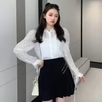 [1折价62.9元叠加优惠券]唐狮早春装新款女长袖衬衫泡泡袖立领网纱吊带衬衣两ZW