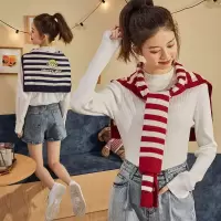 [1折价26.9元,叠加优惠券]唐狮春装新款毛衣女坎肩保暖围巾围脖条纹外搭假领子韩版时尚