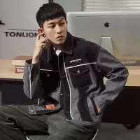 唐狮春季新款牛仔外套男韩版潮流拼接宽松帅气黑色牛仔夹克