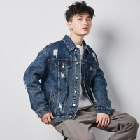 唐狮春季新款男牛仔外套破洞时尚牛仔夹克潮流休闲男装百搭