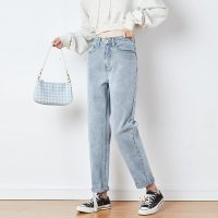 唐狮春秋新款高腰牛仔裤女白色直筒宽松萝卜裤老爹裤哈伦in潮