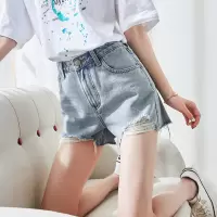 [1折价29.9元叠加优惠券]唐狮夏季新款破洞牛仔短裤女韩版A字高腰显瘦阔腿裤in潮