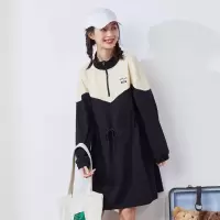 [1折价46.9元叠加优惠券]唐狮春新款连衣裙女中长款拼色长袖系带收腰显瘦韩版潮卫衣裙