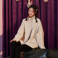 [5折价159.9元]唐狮秋新款外套女宽松立领大口袋净色一手长时尚外套