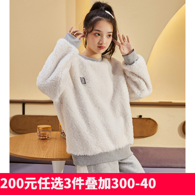 [200元3件]还可叠券唐狮秋冬新款时尚女卫衣加绒加厚宽松百搭仿羊羔绒