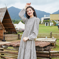唐狮秋季新款连衣裙长款碎花小清新仙女裙子宽松针织马甲