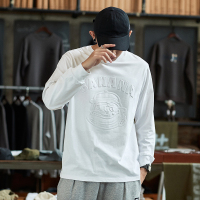 唐狮秋季新款长袖T恤男纯棉宽松白色上衣学生简约帅气打底衫