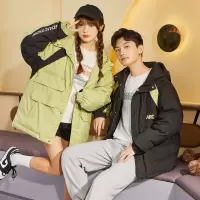[3件8.5折254.2元,叠加优惠券]唐狮冬季新款情侣羽绒服工装连帽撞色拼接外套男女加绒保暖潮