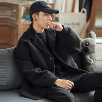 [直降价217元]唐狮冬季新款纯色毛呢外套男韩版潮流中长款加厚宽松呢子夹克