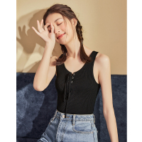 唐狮春夏新款设计感小众外穿无袖针织小背心西装内搭上衣女黑