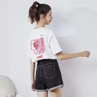 [1折价26.9元叠加优惠券][犬系少女联名]唐狮夏装白色短袖T恤女夏装新款黑色上衣
