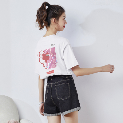 [1折价26.9元,叠加优惠券][犬系少女联名]唐狮夏装白色短袖T恤女夏装新款黑色上衣