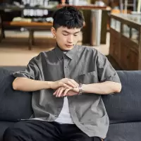 唐狮衬衫男短袖夏季新款港风日系薄衬衣休闲宽松半袖痞帅上衣