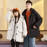 [1折价116.9元,叠加优惠券]唐狮中长款连帽棉服男女秋冬情侣棉袄宽松加厚保暖棉衣外套潮
