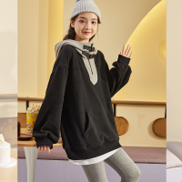 唐狮秋冬季新款摇粒绒外套女短款拼接in潮上衣黑色加厚卫衣