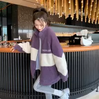 [1折价79.9元,叠加优惠券]唐狮冬装仿羊羔毛外套女早秋新款上衣拼接in潮韩版宽松上衣