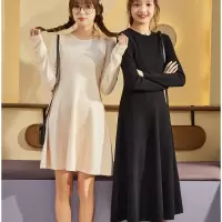 [1折价49.9元,叠加优惠券]唐狮黑色针织连衣裙女中长款秋冬新款毛衣裙打底衫修身百搭闺蜜裙