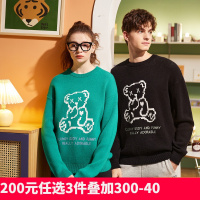 [2.5折价98元]唐狮秋冬新款情侣款毛衣针织衫男女潮牌黑色线衣圆领套头小熊