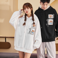 [2.5折价98元]唐狮秋冬新款情侣装潮卫衣男女加绒白色连帽上衣帽衫宽松潮牌