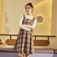 [1折价59.9元叠加优惠券]唐狮秋冬新款格纹吊带女连衣裙早秋初恋学院风气质小个子裙子