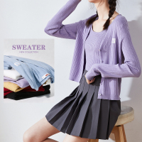 唐狮春新款V领针织开衫女背心短款薄上衣外搭