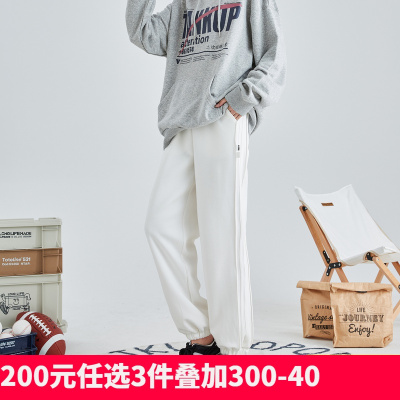 [200元3件]唐狮秋冬季新款休闲裤女宽松束脚白色运动裤韩版潮流时尚卫裤