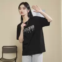 [1折价26.9元叠加优惠券]唐狮夏季新款短袖T恤女别致上衣in早春黑色打底设计感小众