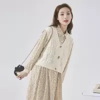 [1折价29.9元,叠加优惠券]唐狮早春新款V领镂空无袖毛衫背心女温柔气质百搭针织马甲Q