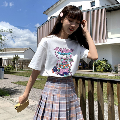 [1折价22.9元叠加优惠券]唐狮休闲夏季新款短袖T恤女白色打底上衣女in潮夏装韩版宽松百搭