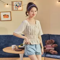 [1折价22.9元,叠加优惠券]唐狮夏新款短袖衬衫女设计感小众法式小众上衣薄款衬衣少感