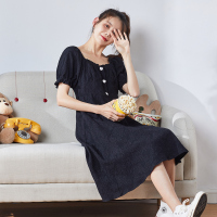 唐狮连衣裙女夏新款中长款黑色裙子法式茶歇方领赫本风小黑裙