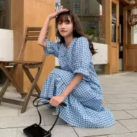 [3件8.5折84.9元,叠加优惠券]唐狮连衣裙女夏新款长裙韩版宽松温柔系森系泡泡袖初恋裙子D